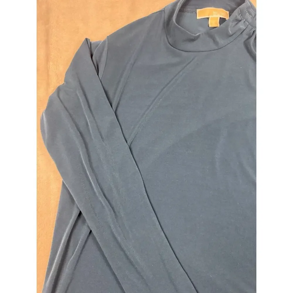 Michael Michael Kors Women’s XL Blue Mock Neck Long Sleeve Button Top